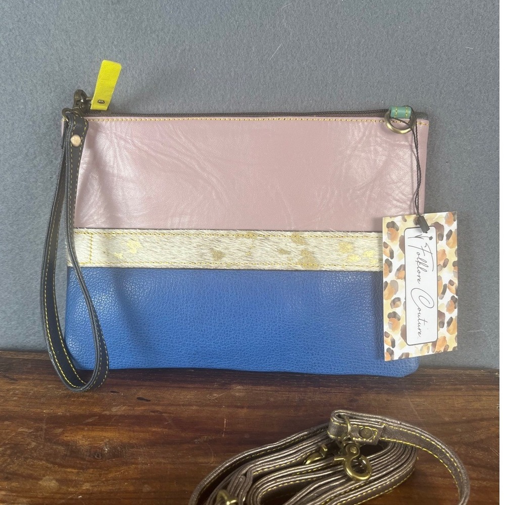 Folklore Couture Leather Clutch Crossbody  Lavender & Blue Animal Print Handmade